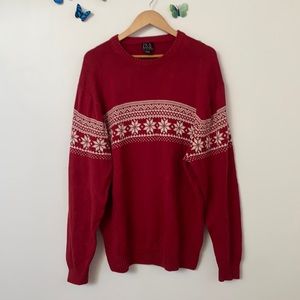 Red Cotton Knit Snowflake Sweater XL